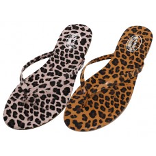 S7059L-A Wholesale Women's " Wave " Leopard Printed Upper Thong Sandals (Asst. Brown & Neutral)